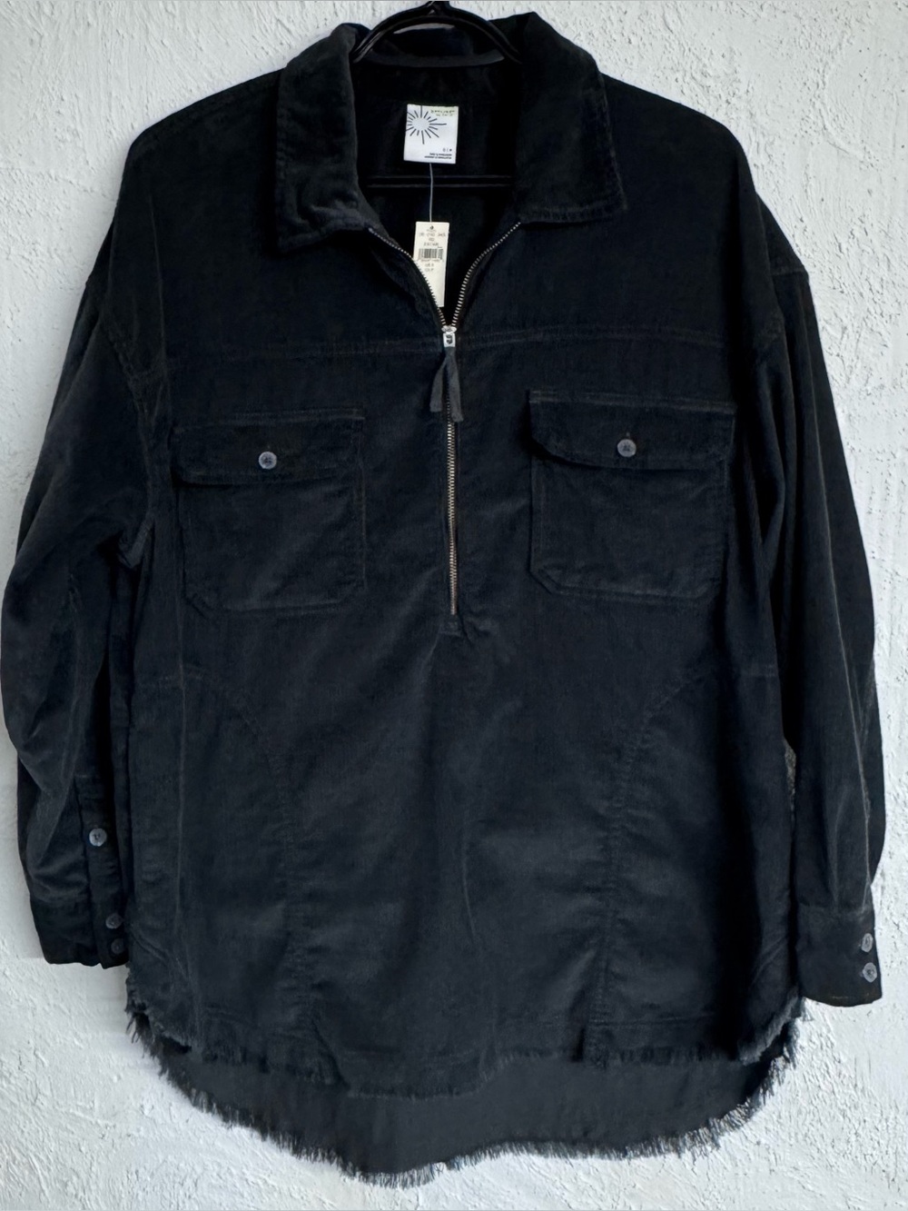 OFFLINE by Aerie Black Corduroy Quarter-Zip Oversized Pullover Shacket
